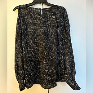 Lane Bryant Black with White Polka Dots and a peephole sleeve